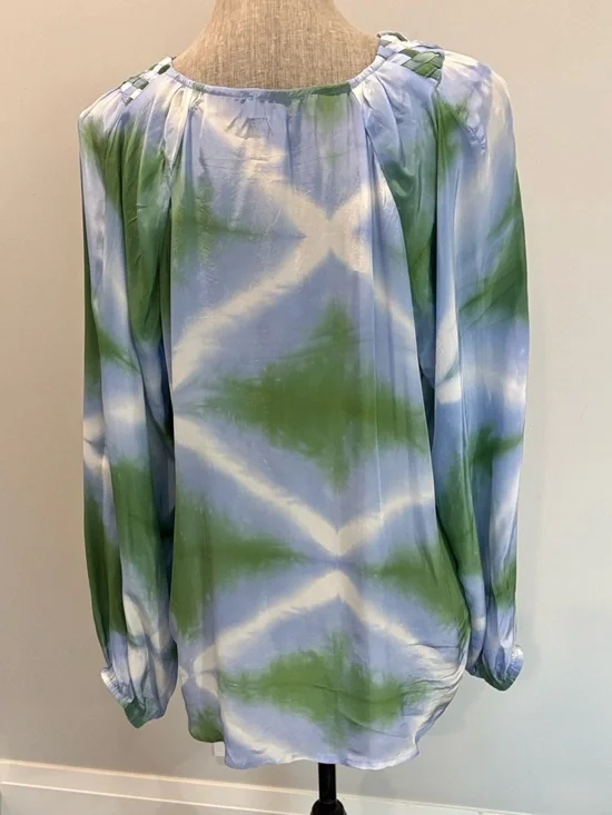 La Petite Francaise Barbara Tie Dye Tunic Braided V Neck Green Size Large - Picture 9 of 14